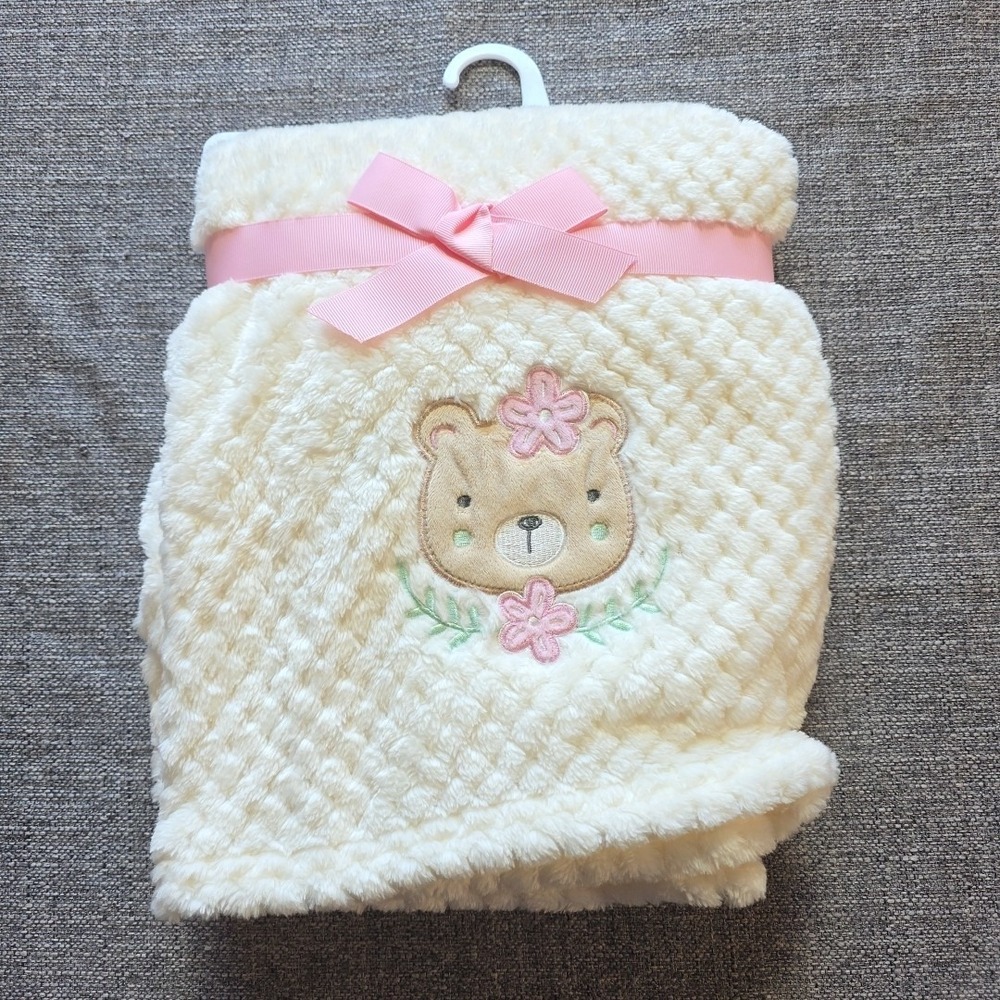 Little and Loved Blanket Bear Cream Pink Flower Soft